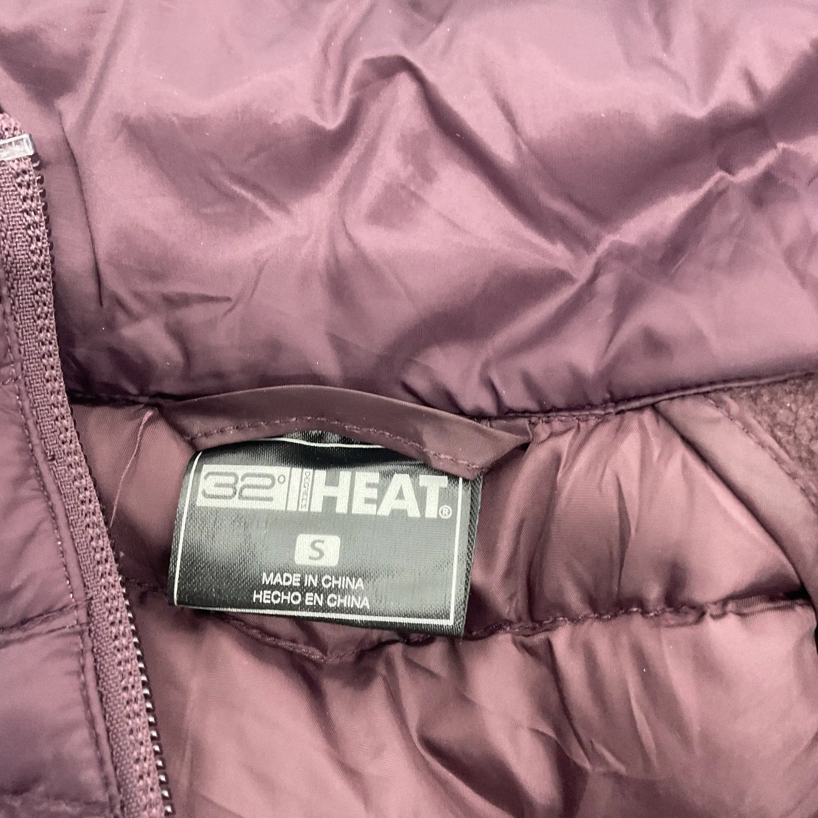 32 Degree Heat Women's Full Zip Small Quilted Nylon Jacket Purple