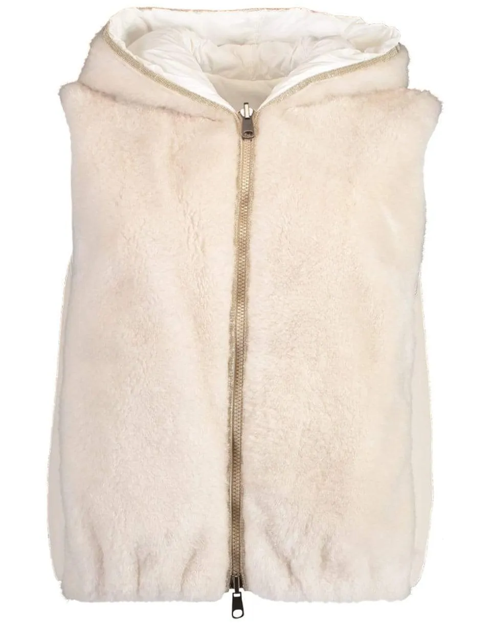 Cashmere and Fur Nylon Hooded Vest