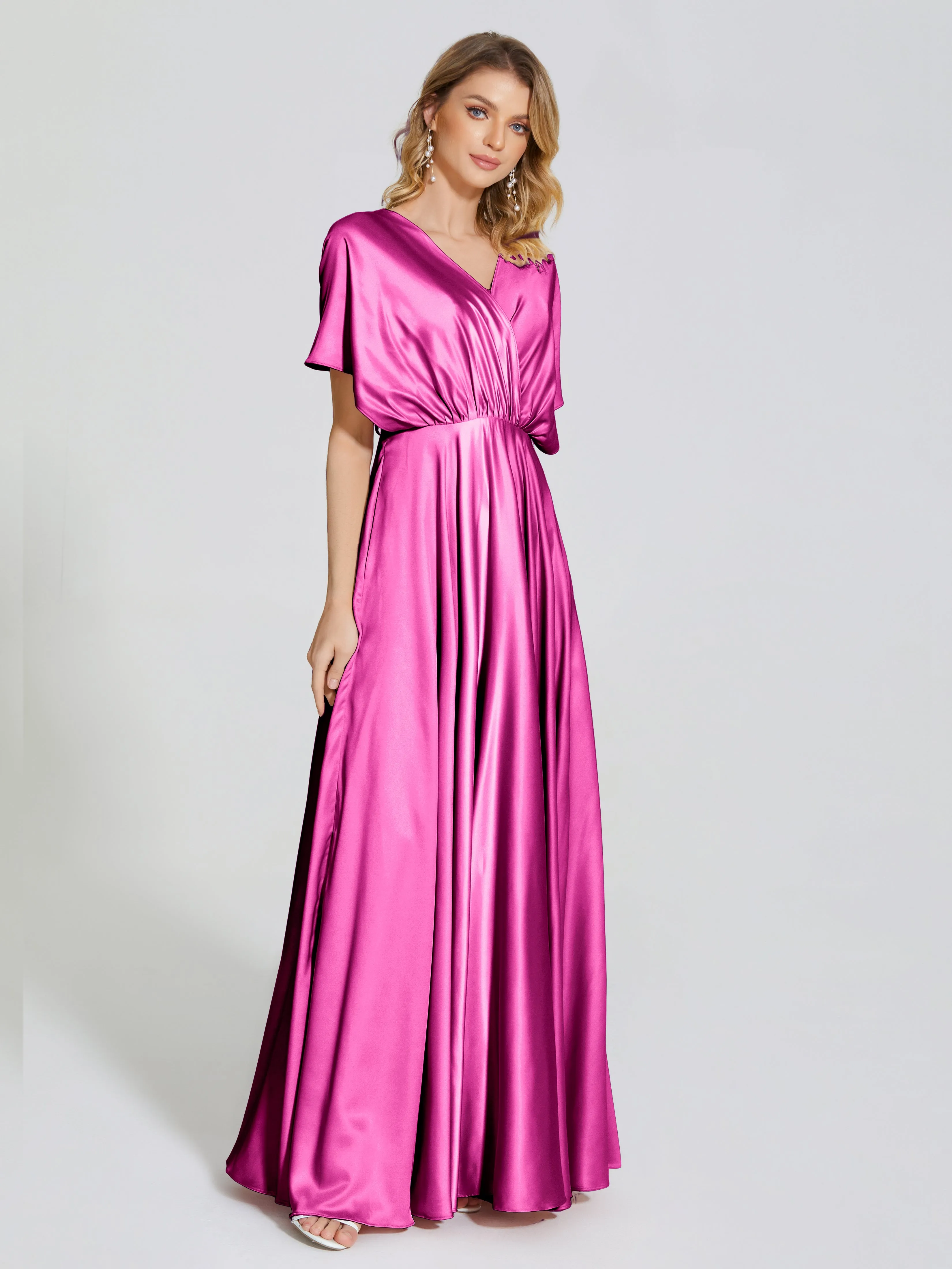 Georgia Modest Short Sleeves Soft Satin Bridesmaid Dresses