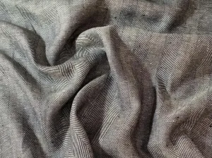 Navy Blue Herringbone 100% Linen Fabric - Heavy Weight