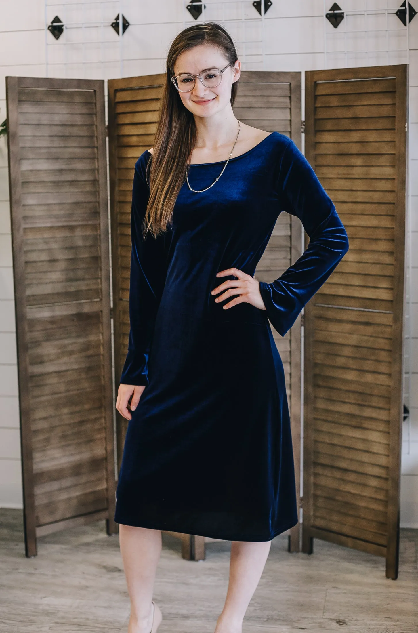 Navy Velvet Sheath Dress