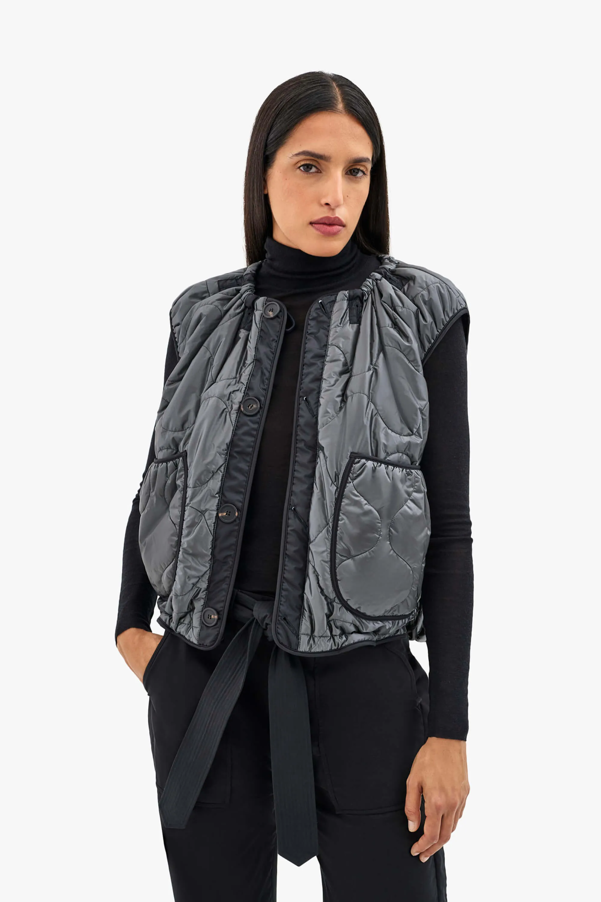 Parachute Quilt Vest - Navy and Dark Olive / Anthracite