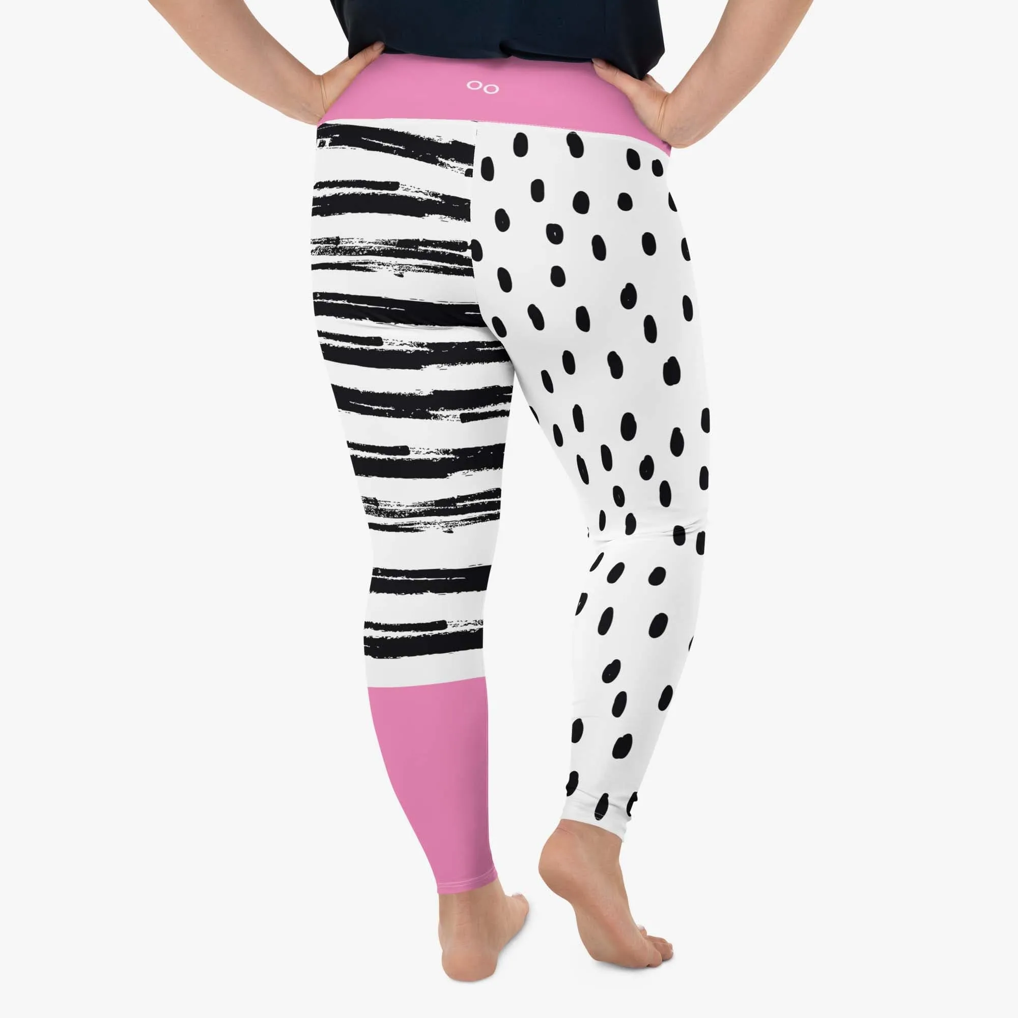 Plus Size Printed Leggings "Dots&Stripes" Pink
