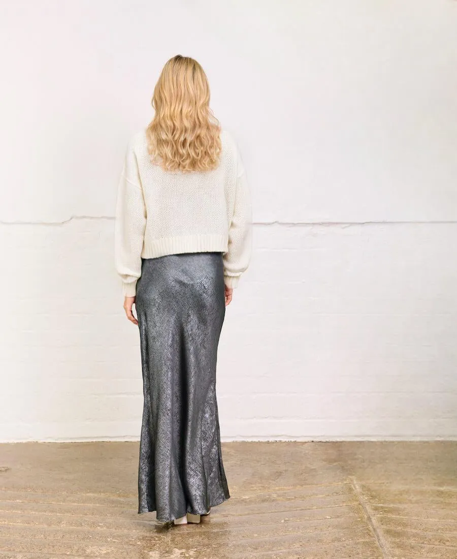 Silver Satin Maxi Skirt