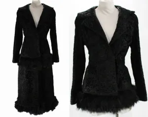 Size 6 1930s Fur Coat - Rare 30s Black Sheared Lamb Winter Overcoat with Zip-Away Hem - Feather Trim Jacket & Convertible Length - Bust 34