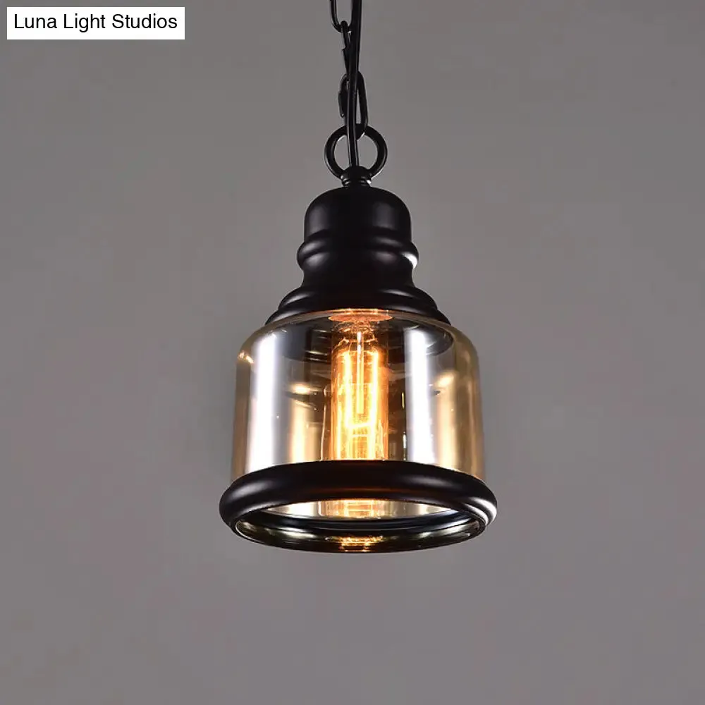 Smoky Grey Glass Industrial Pendant Light Kit with Black Globe and Oval Drop Design for Kitchen - 1 Head