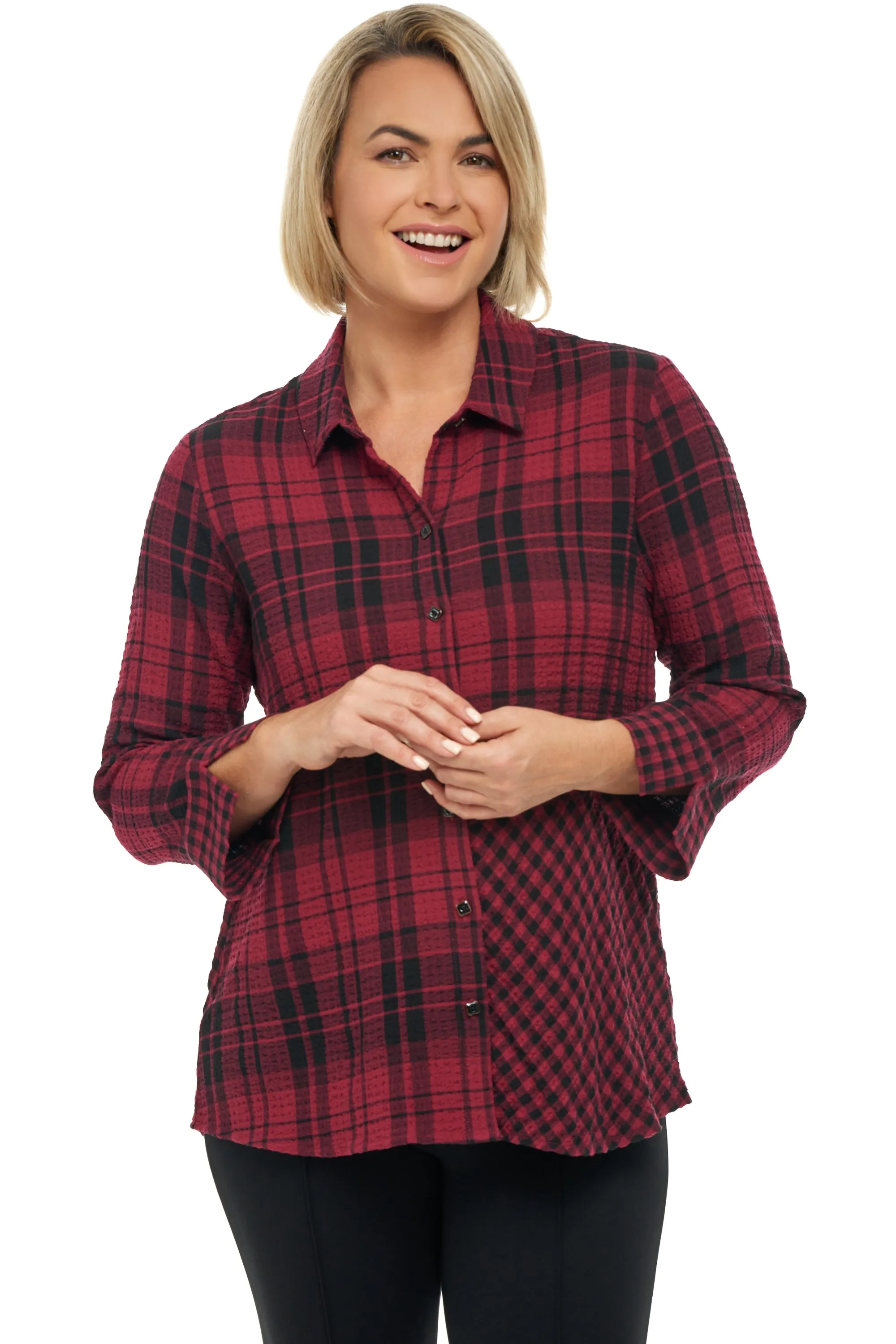 Soft Twill Plaid Mix Up Shaped Shirt