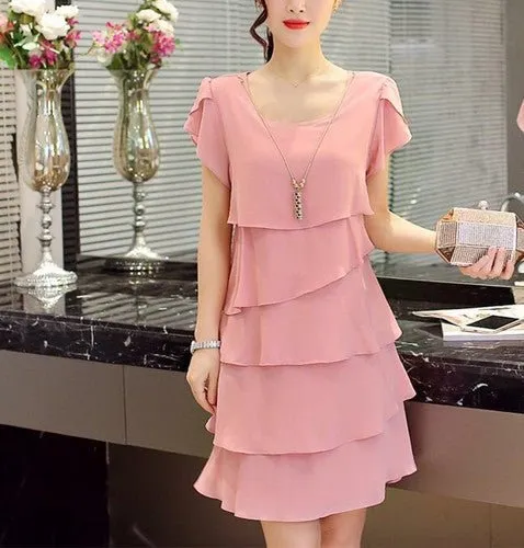SOTHORYOS Chiffon Soft Ruffle Knee Length Pullover Dress