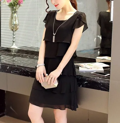 SOTHORYOS Chiffon Soft Ruffle Knee Length Pullover Dress