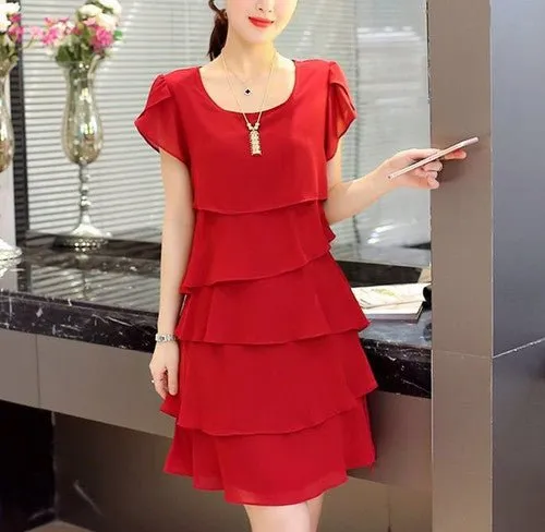 SOTHORYOS Chiffon Soft Ruffle Knee Length Pullover Dress